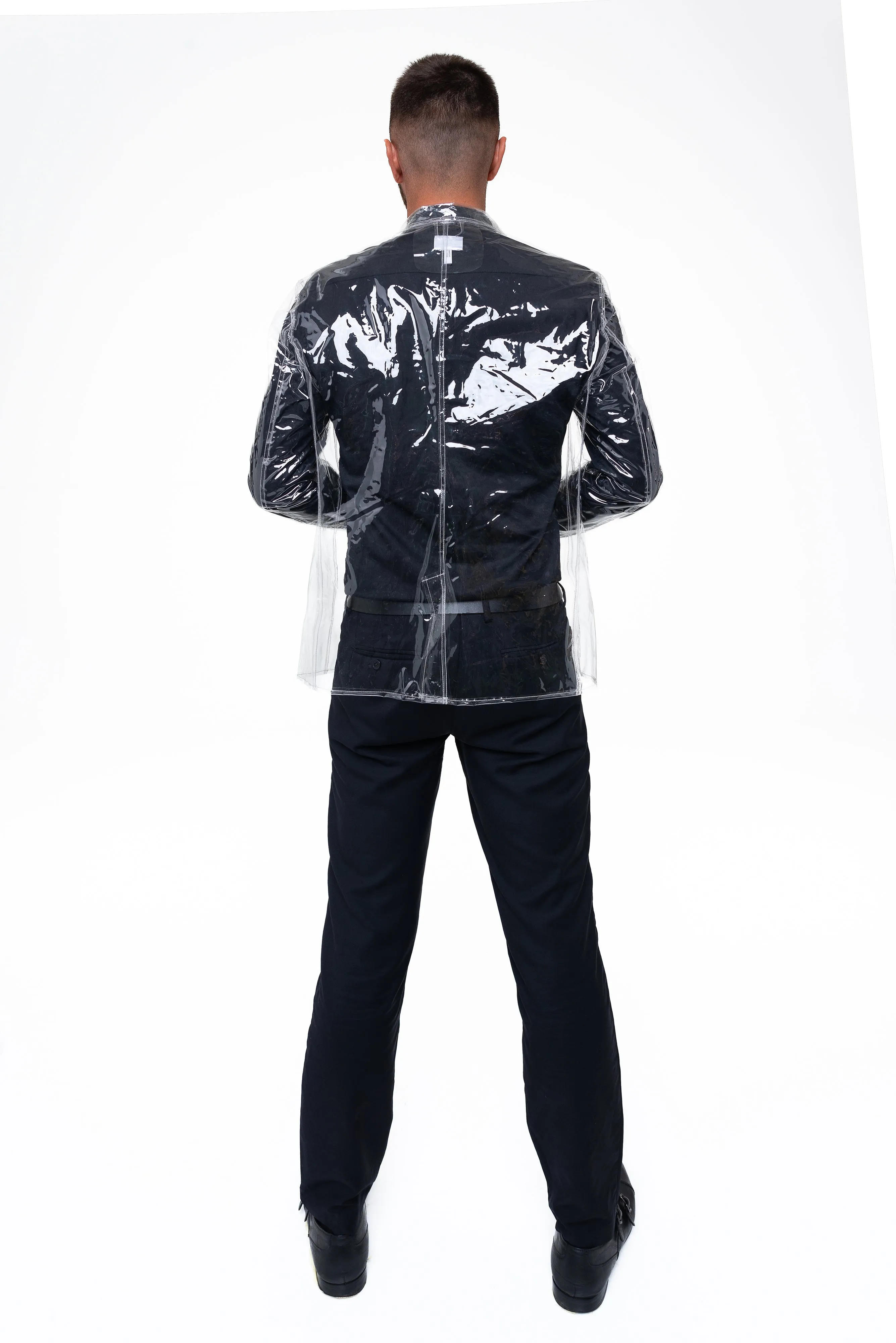 Classic Clear Men’s Jacket. Festive transparent blazer. Clear Rain Jacket