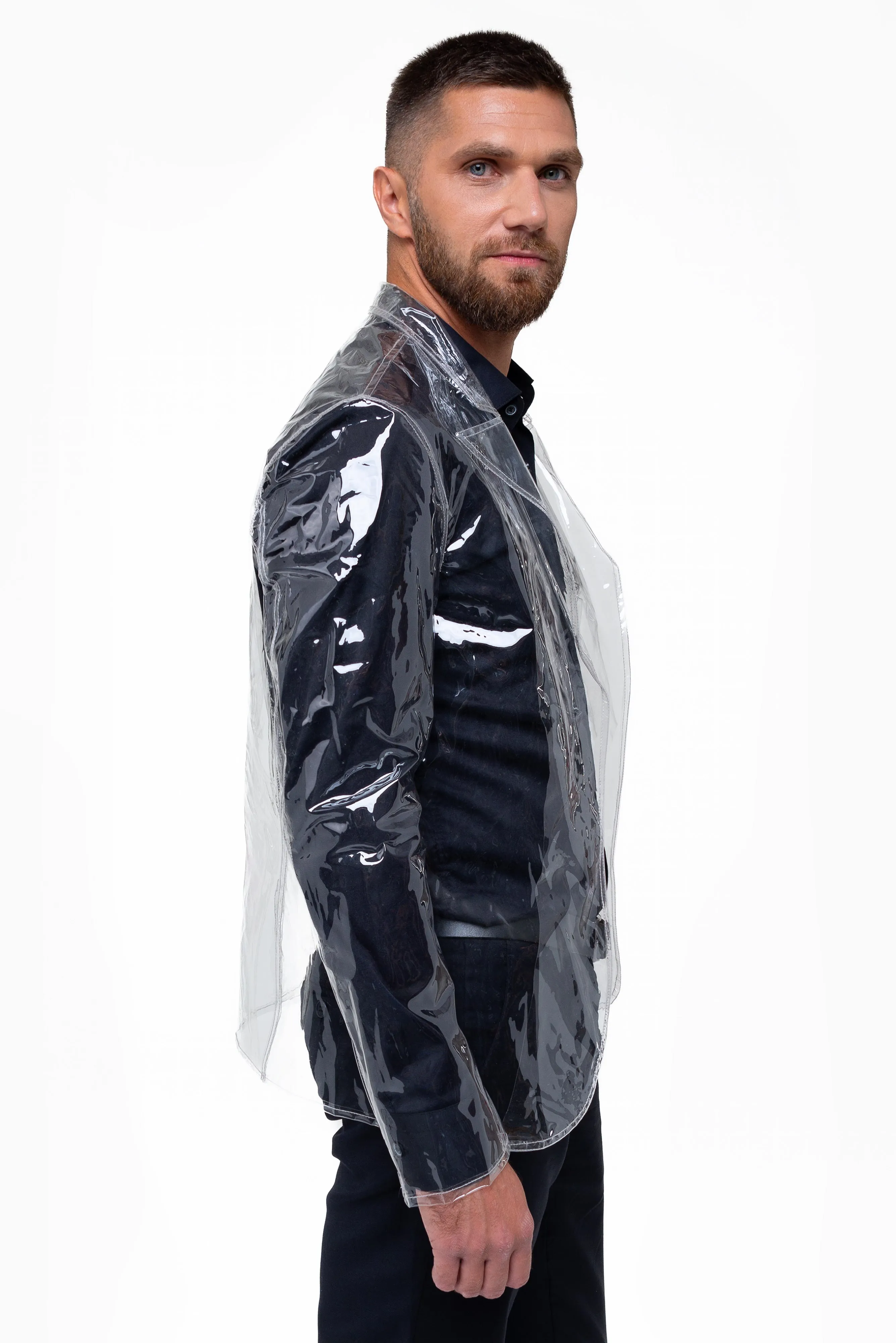 Classic Clear Men’s Jacket. Festive transparent blazer. Clear Rain Jacket