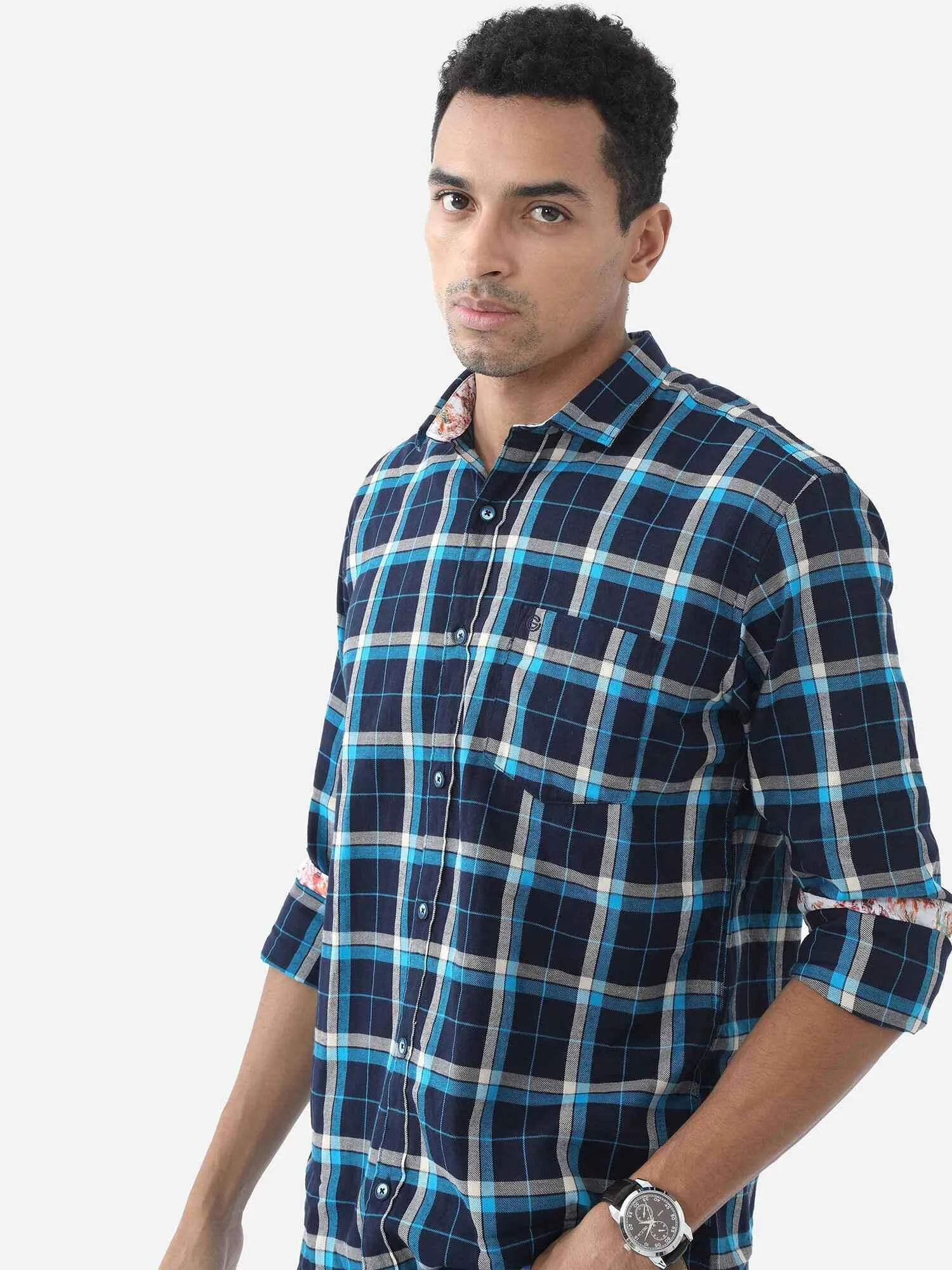 Classic Navy Checks Digital Printed Full Shirt