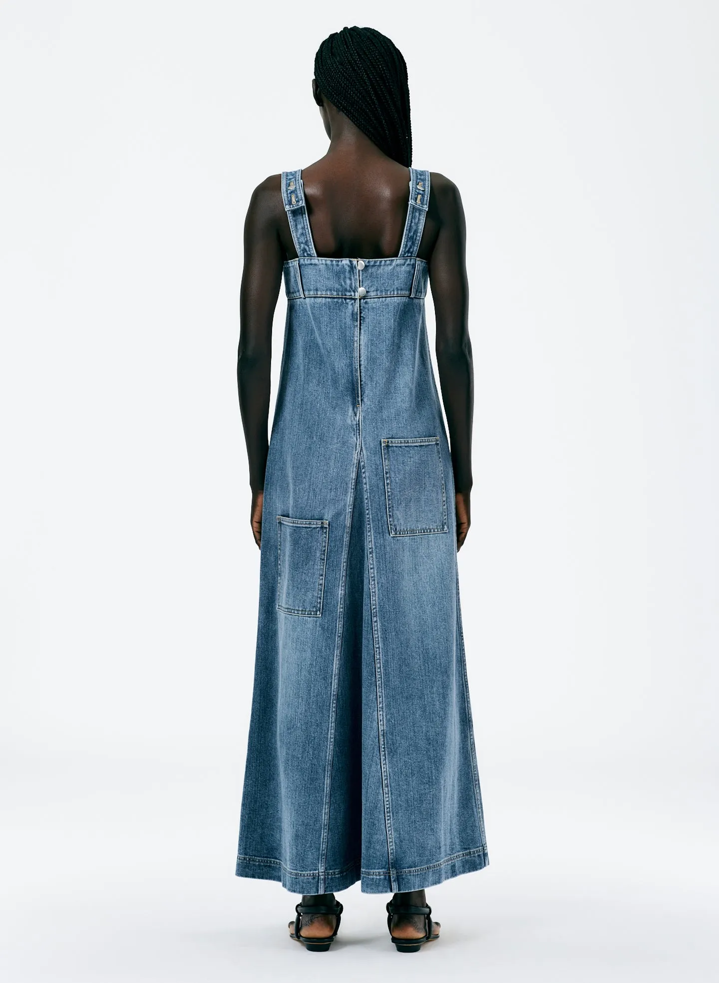 Classic Wash Denim Overall Maxi Dress