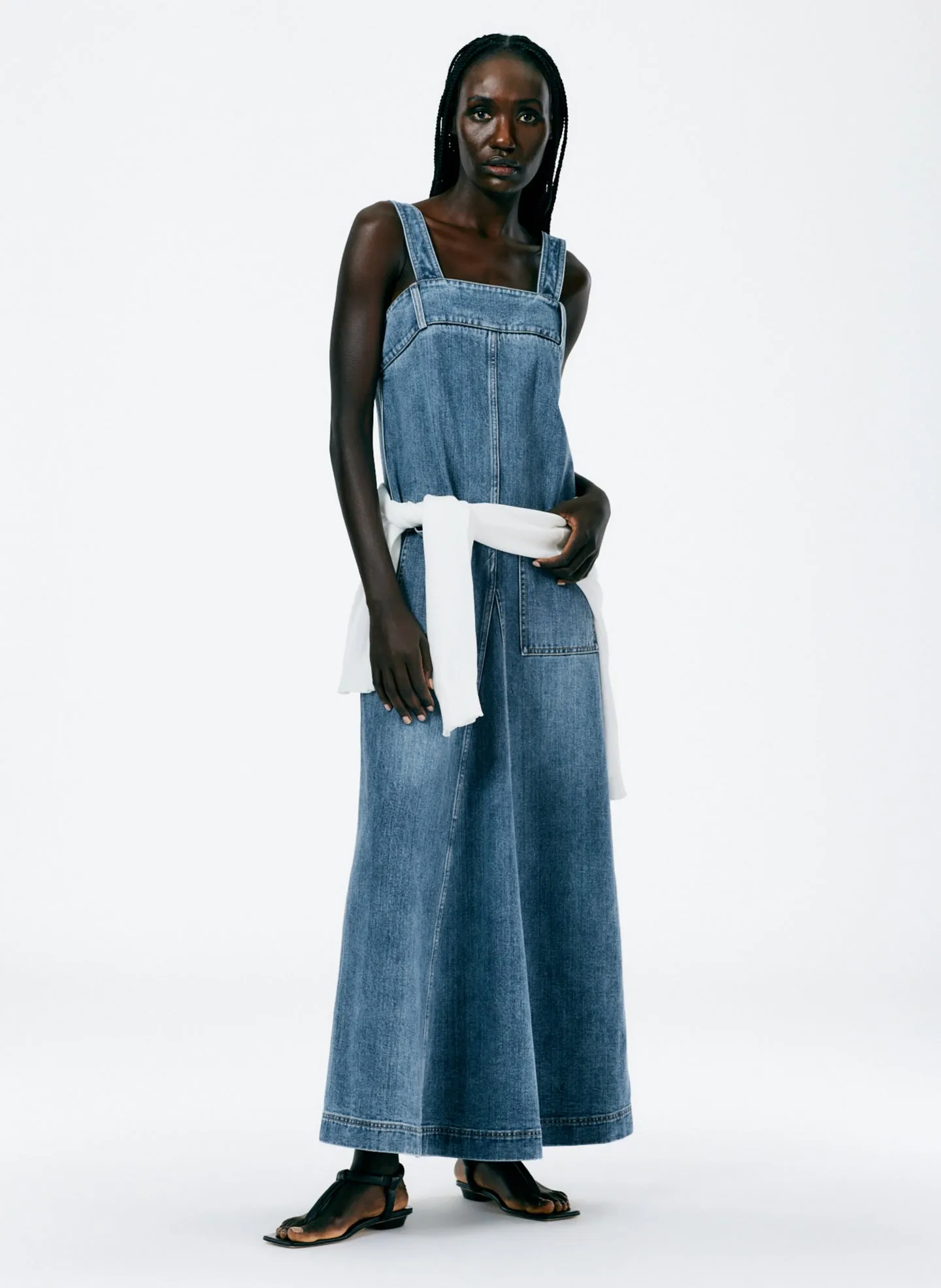 Classic Wash Denim Overall Maxi Dress