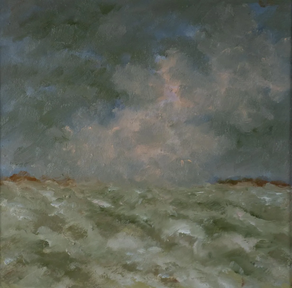 Contemporary landscape painting by Karibou - “Après la tempête” 15¾" x 15¾"