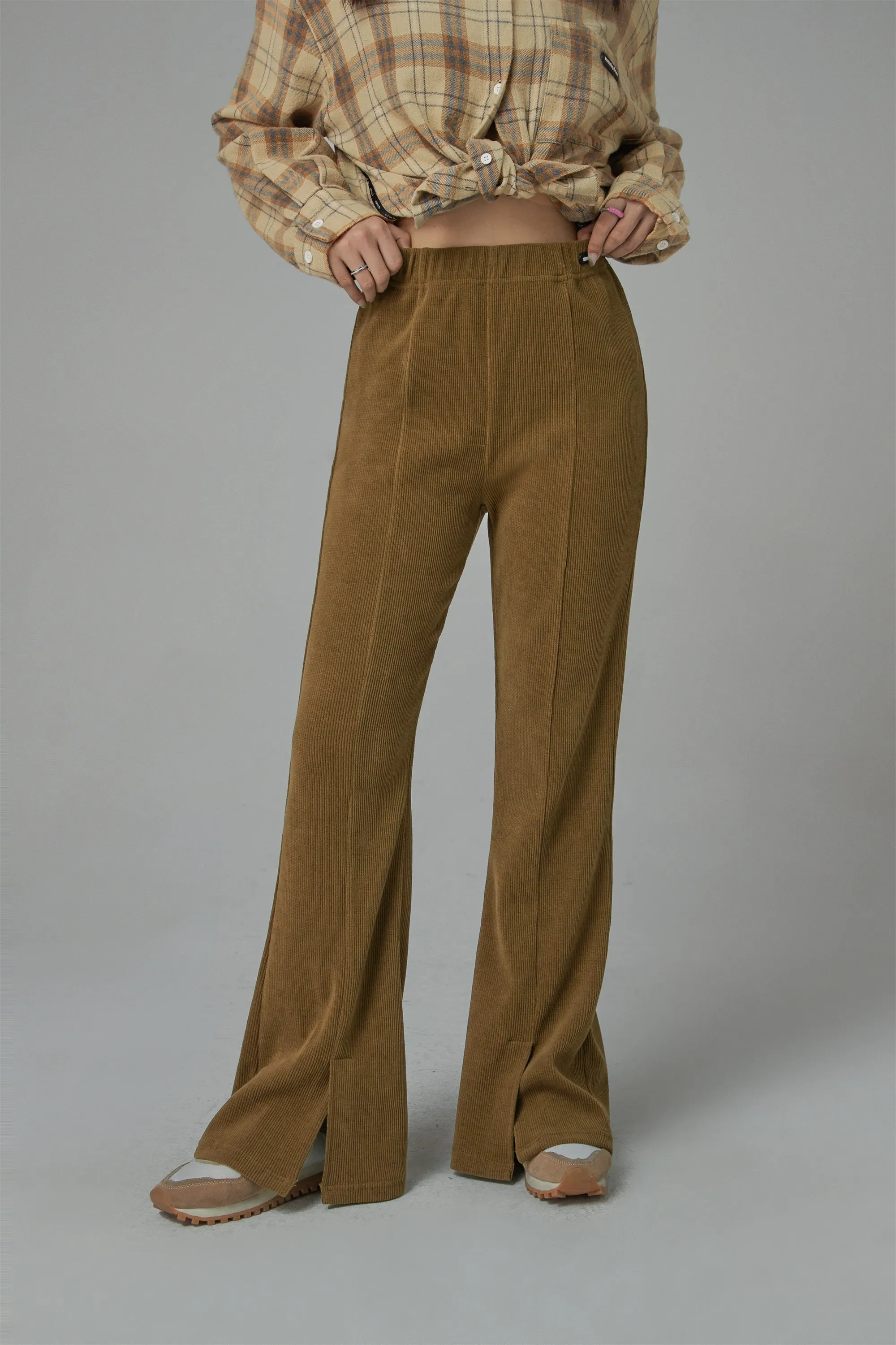 Corduroy Front Slit Bootcut Pants