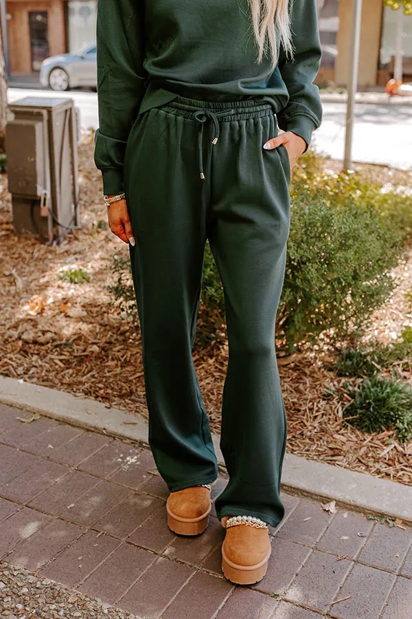 Cozy Casual High Waist Wide Leg Pants in Hunter Green