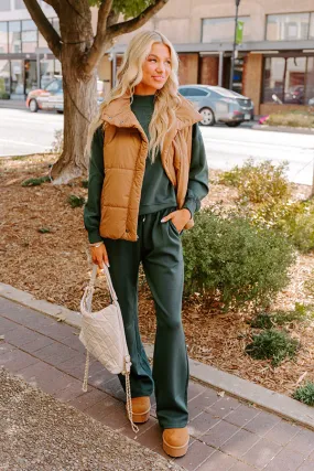 Cozy Casual High Waist Wide Leg Pants in Hunter Green