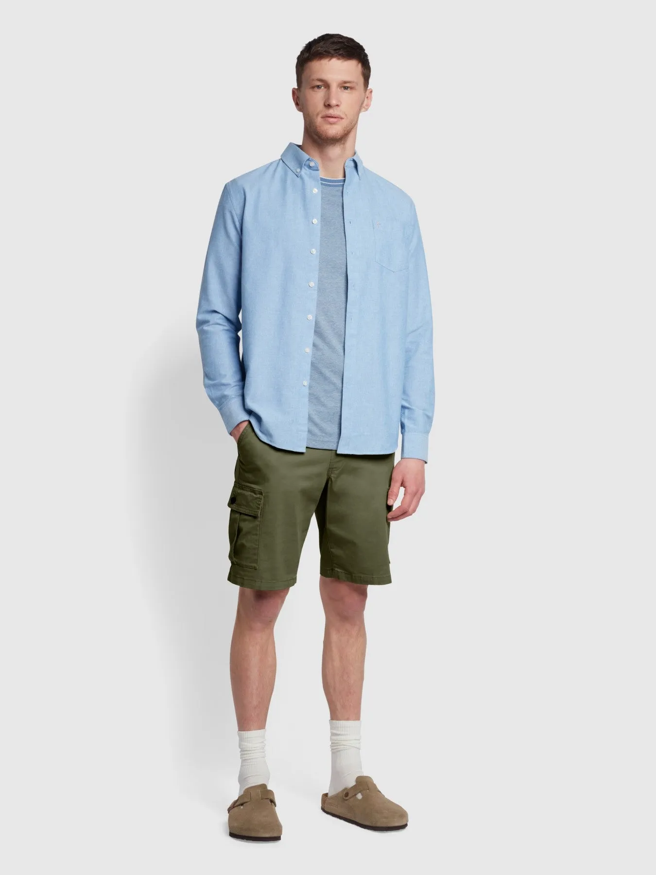 Crane Regular Fit Twill Cargo Drawstring Shorts In Vintage Green