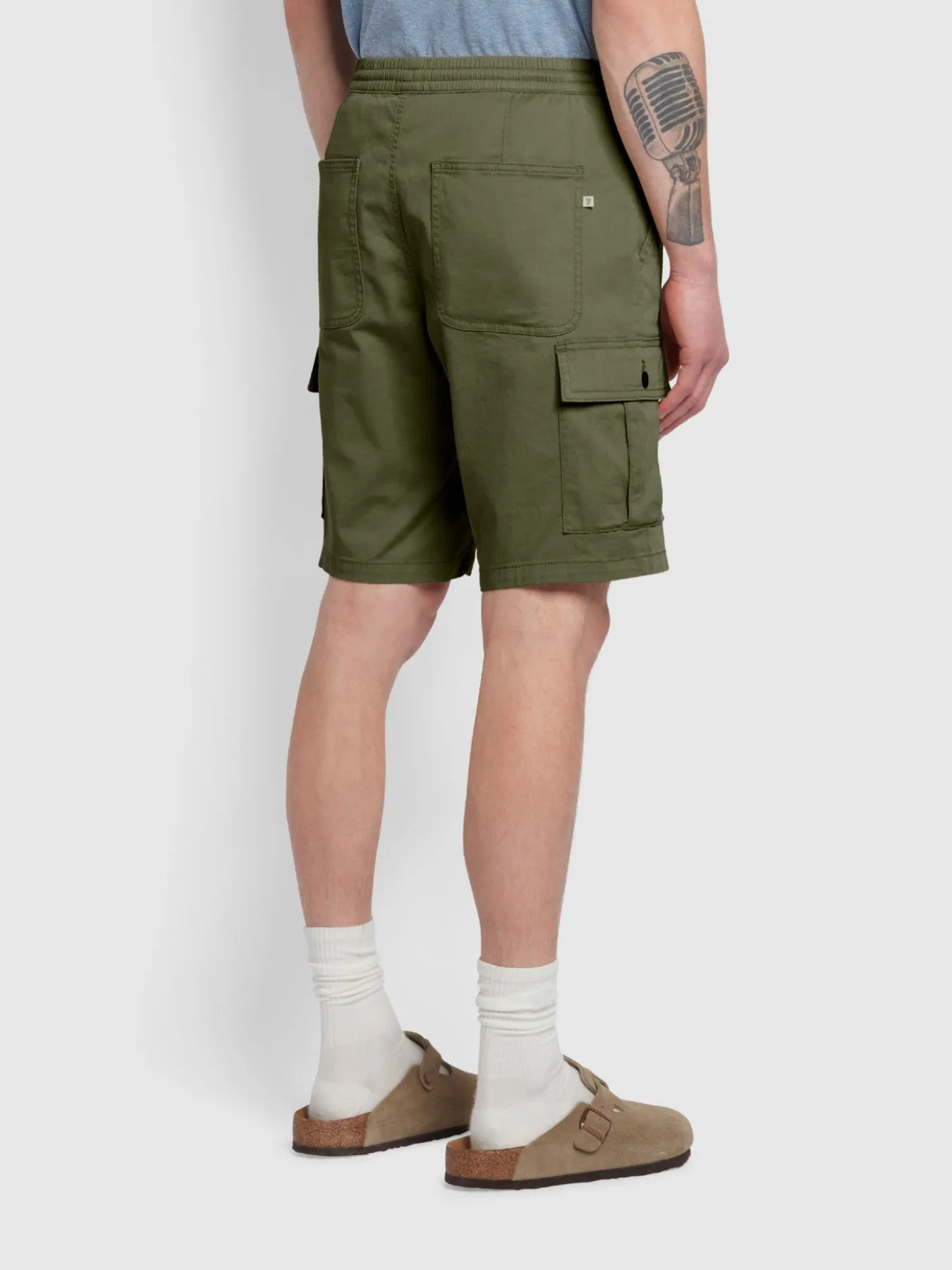 Crane Regular Fit Twill Cargo Drawstring Shorts In Vintage Green