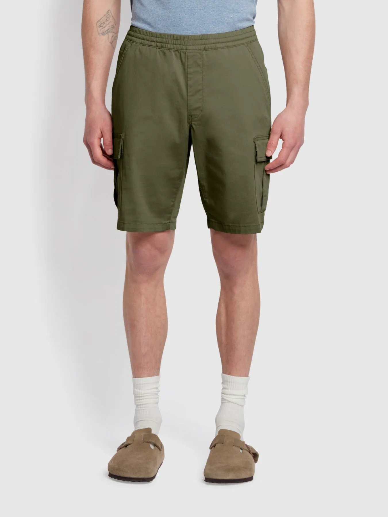 Crane Regular Fit Twill Cargo Drawstring Shorts In Vintage Green