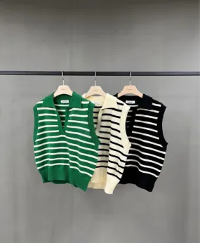 Cynthia  Stripe Knit Sweat Vest _ 3 colors