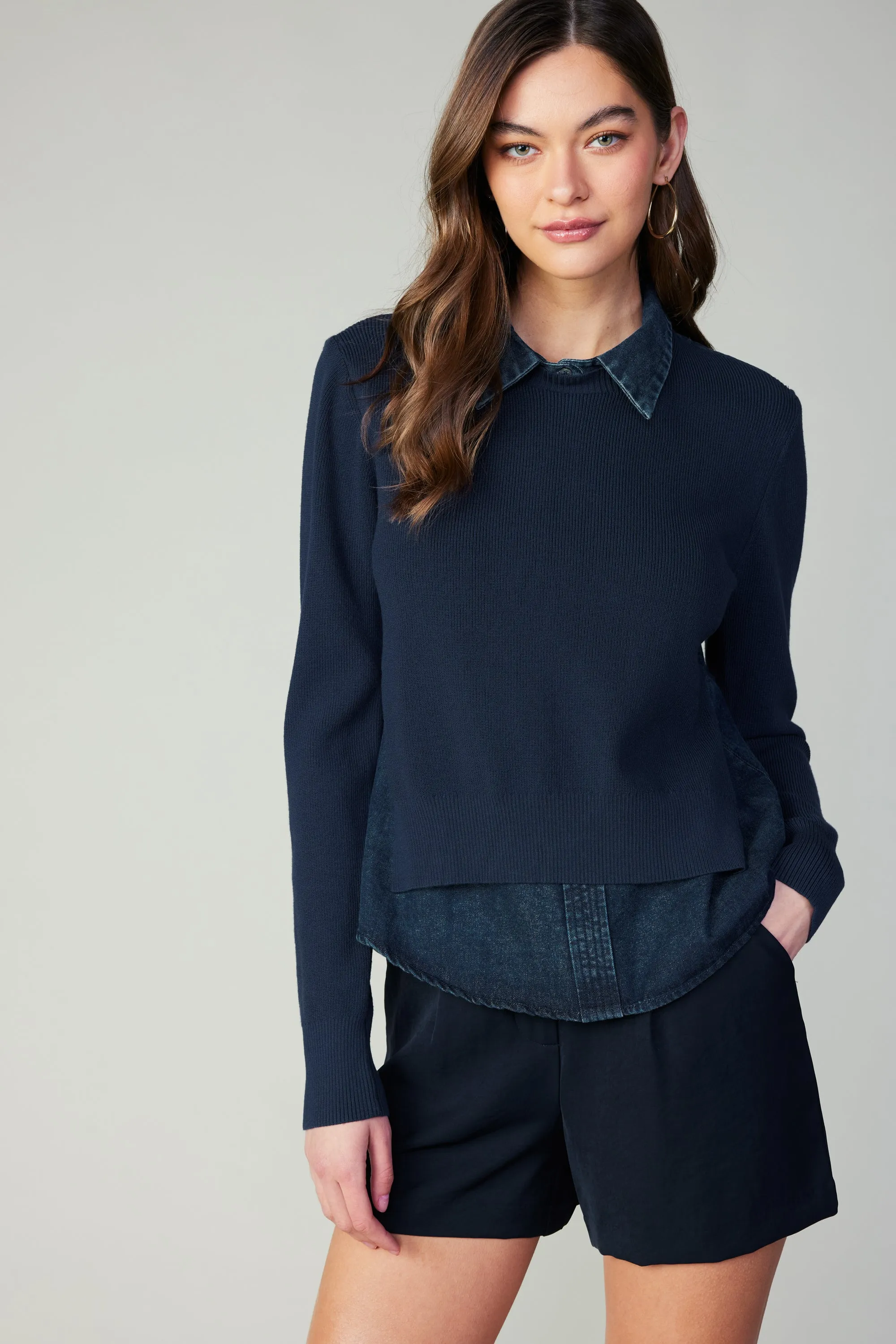 Denim Layered Sweater Top