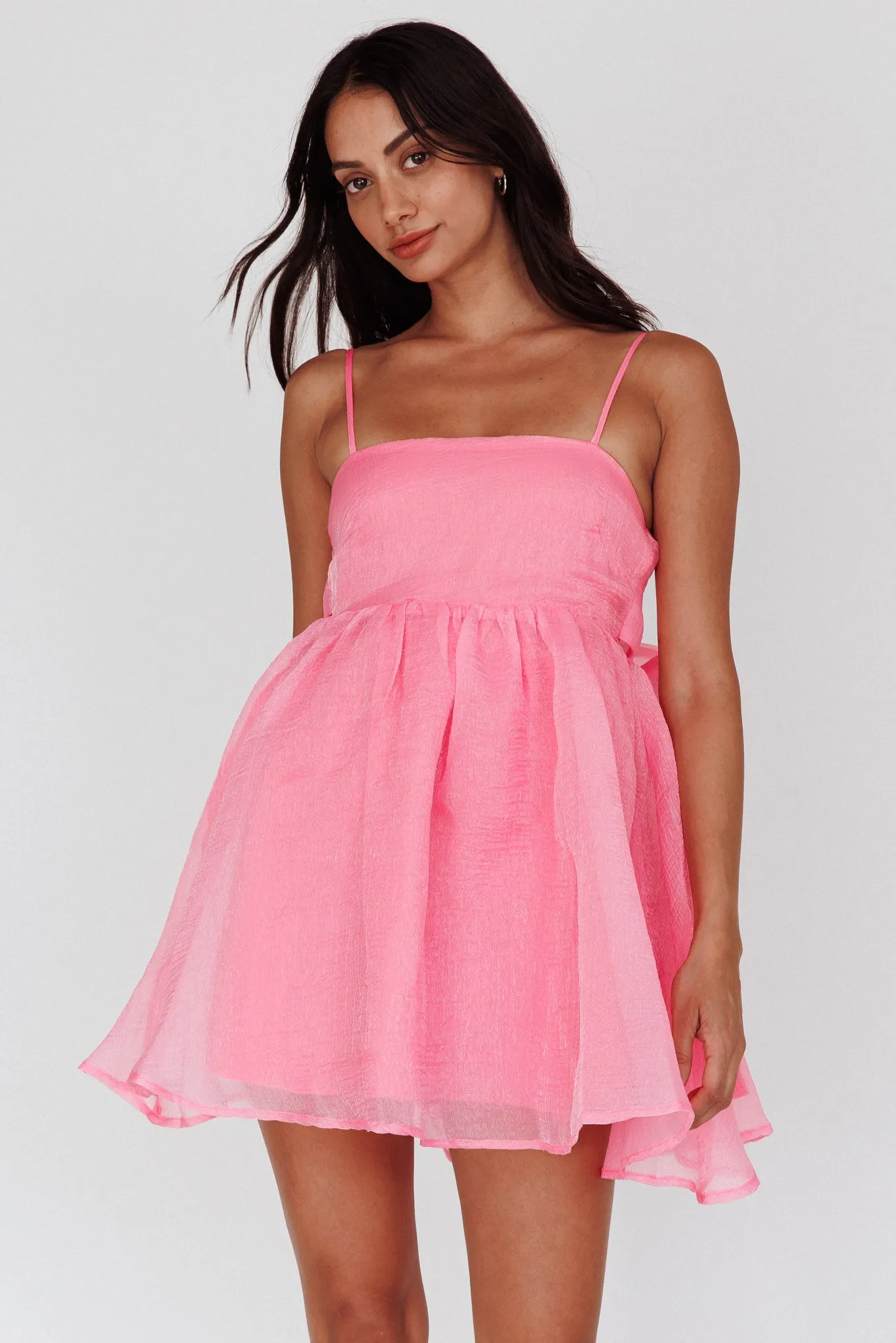 Diaz Bow Back Babydoll Mini Dress Pop Pink