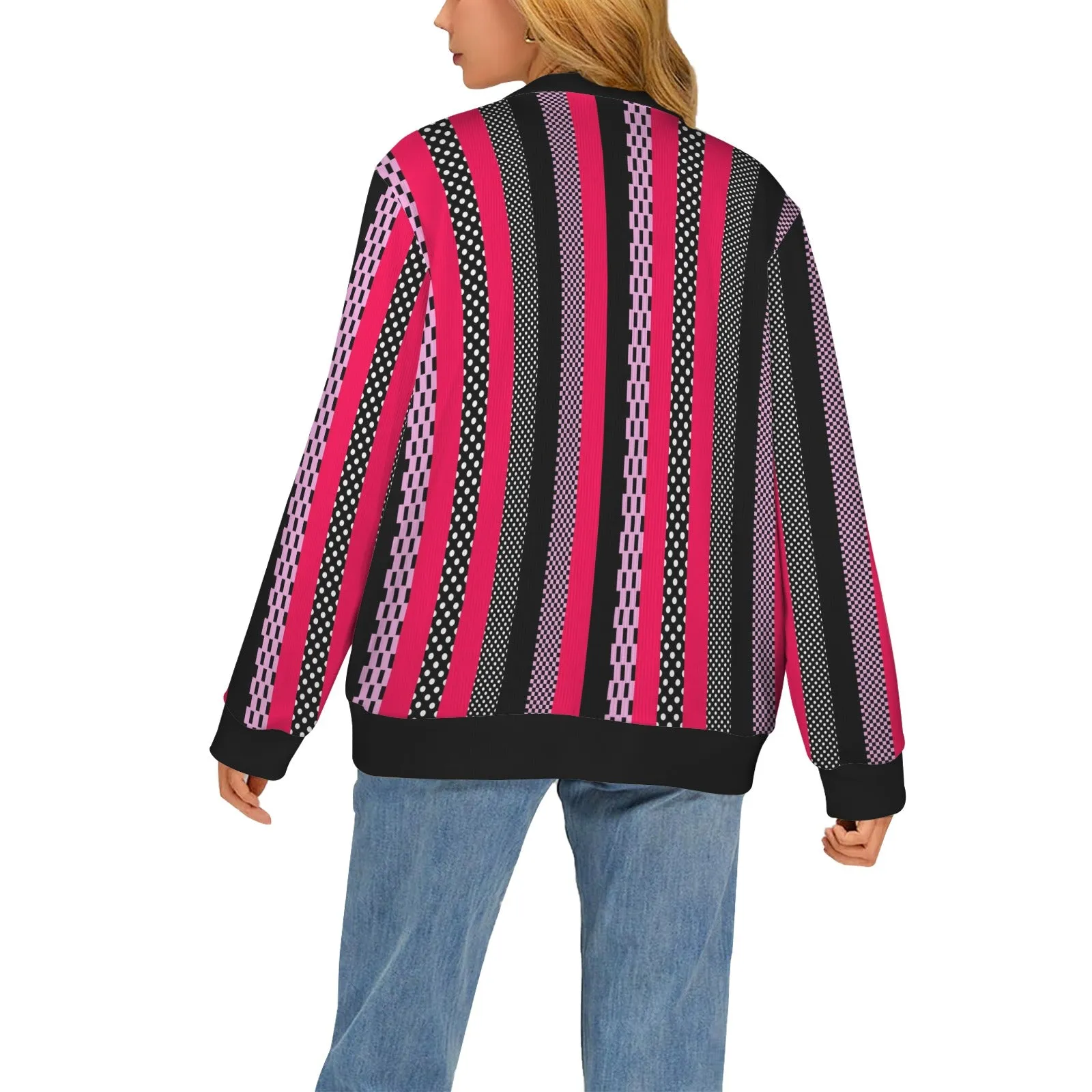 eclectic stripe print 4 Women's Ribbed Cardigan (Model H73)