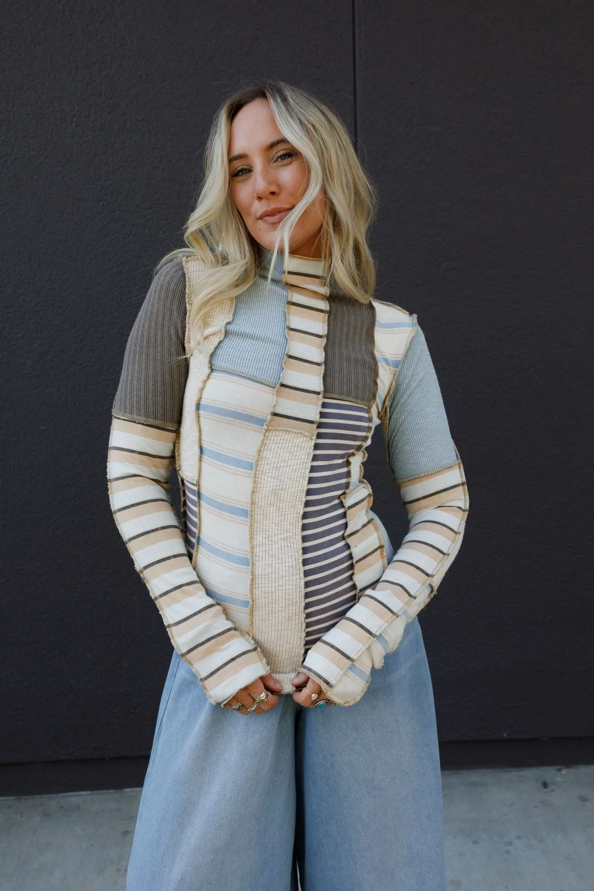 Eclectic Stripes Top - Taupe