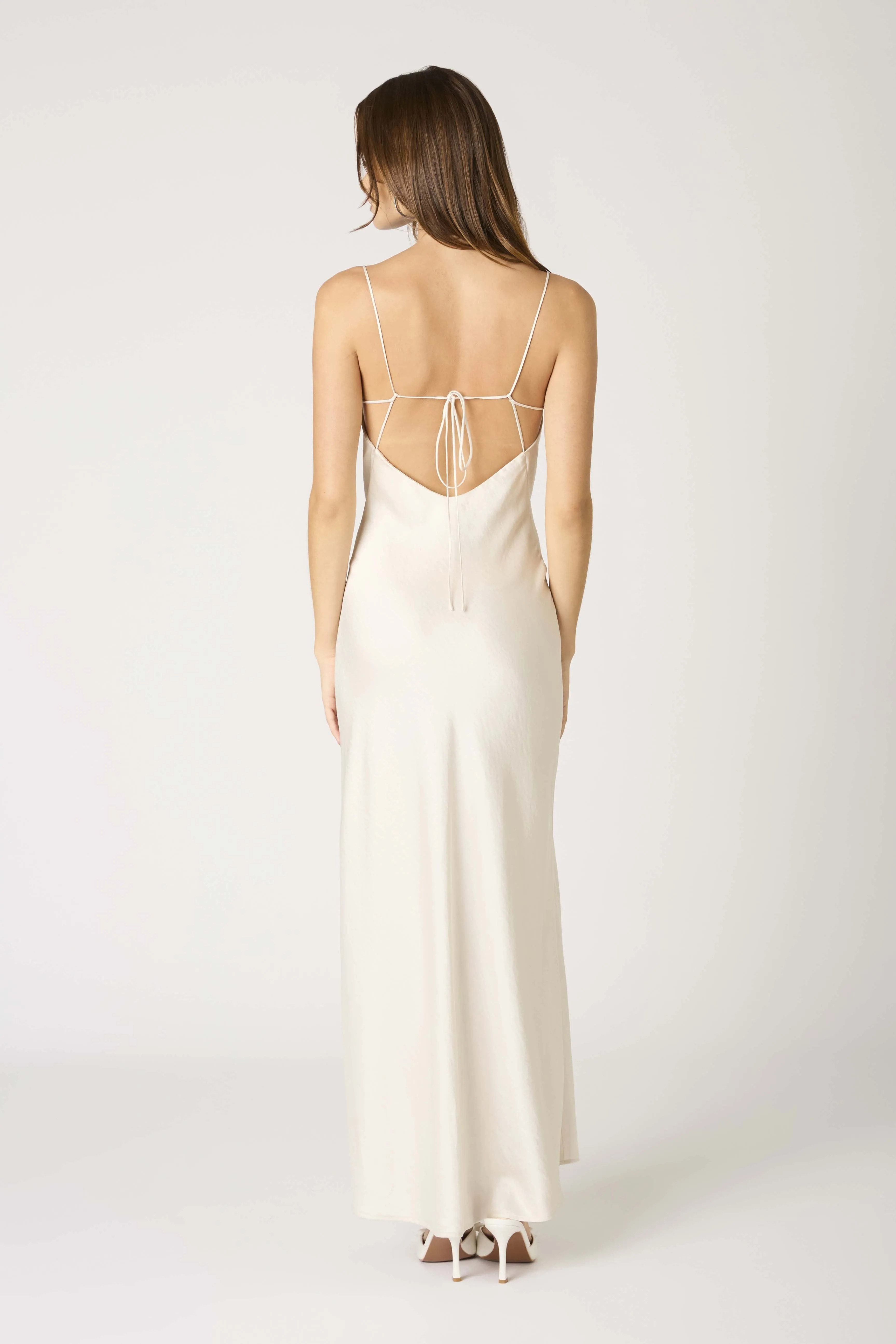 Elodie Cowl Satin Slip Maxi Dress Formal Gown - Pearl