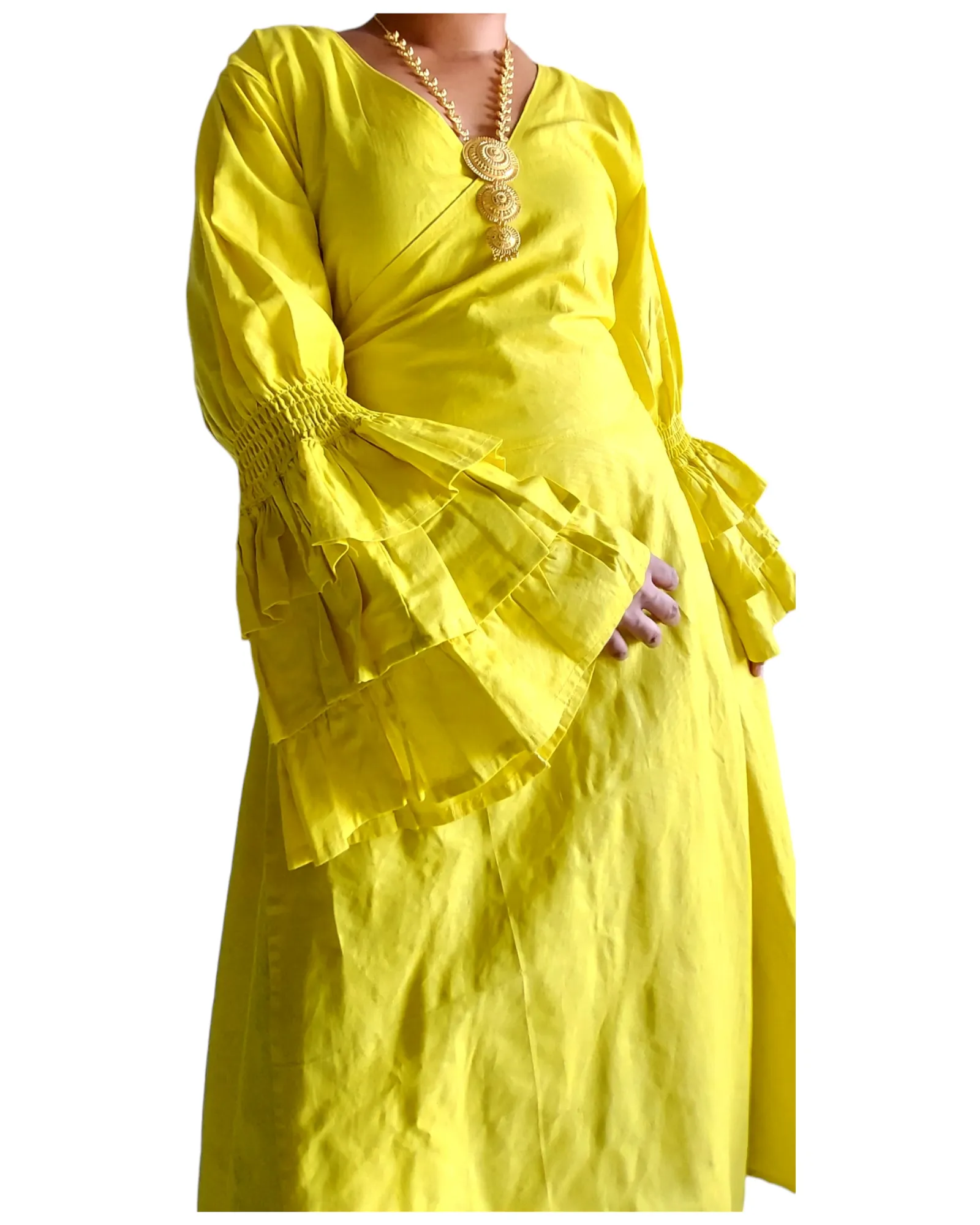 Embossed Wrap Dress - 1103 Yellow