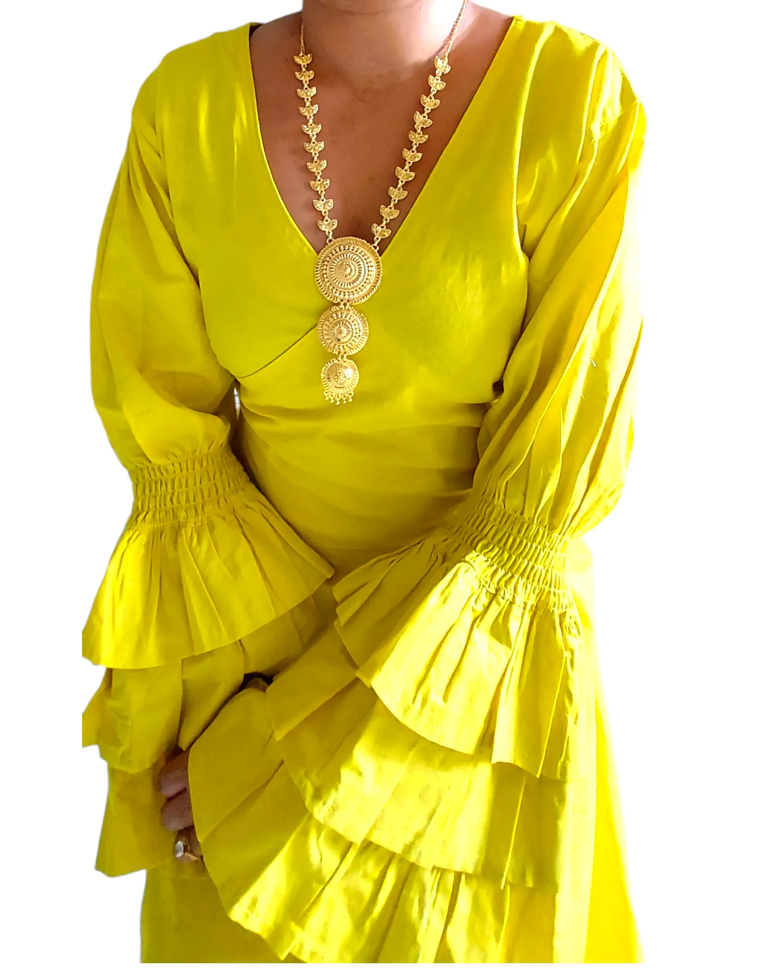 Embossed Wrap Dress - 1103 Yellow