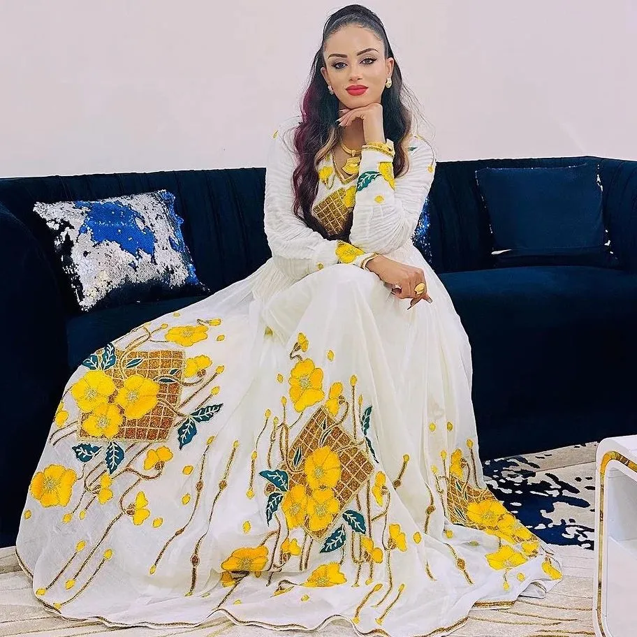 Exquisite Yellow Habesha Kemis Modern Habesha Dress Ethiopian Dress Style Traditional Habesha Libs