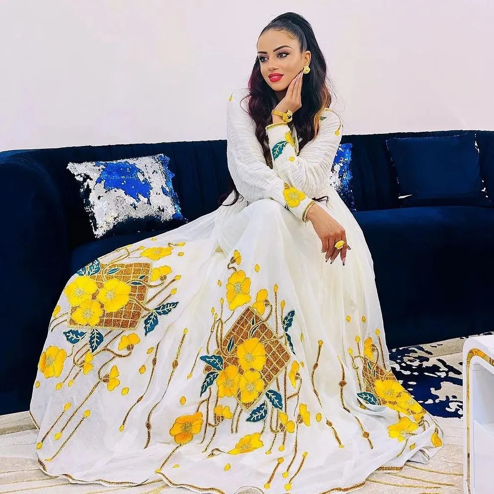 Exquisite Yellow Habesha Kemis Modern Habesha Dress Ethiopian Dress Style Traditional Habesha Libs