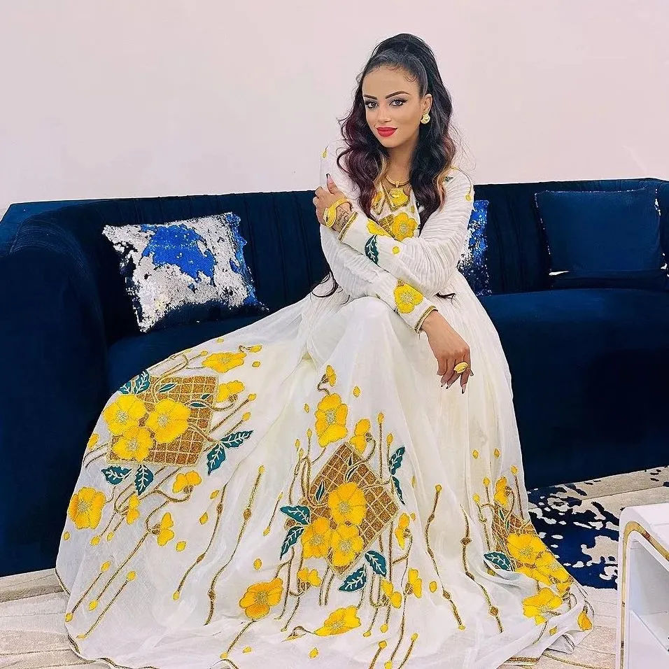 Exquisite Yellow Habesha Kemis Modern Habesha Dress Ethiopian Dress Style Traditional Habesha Libs