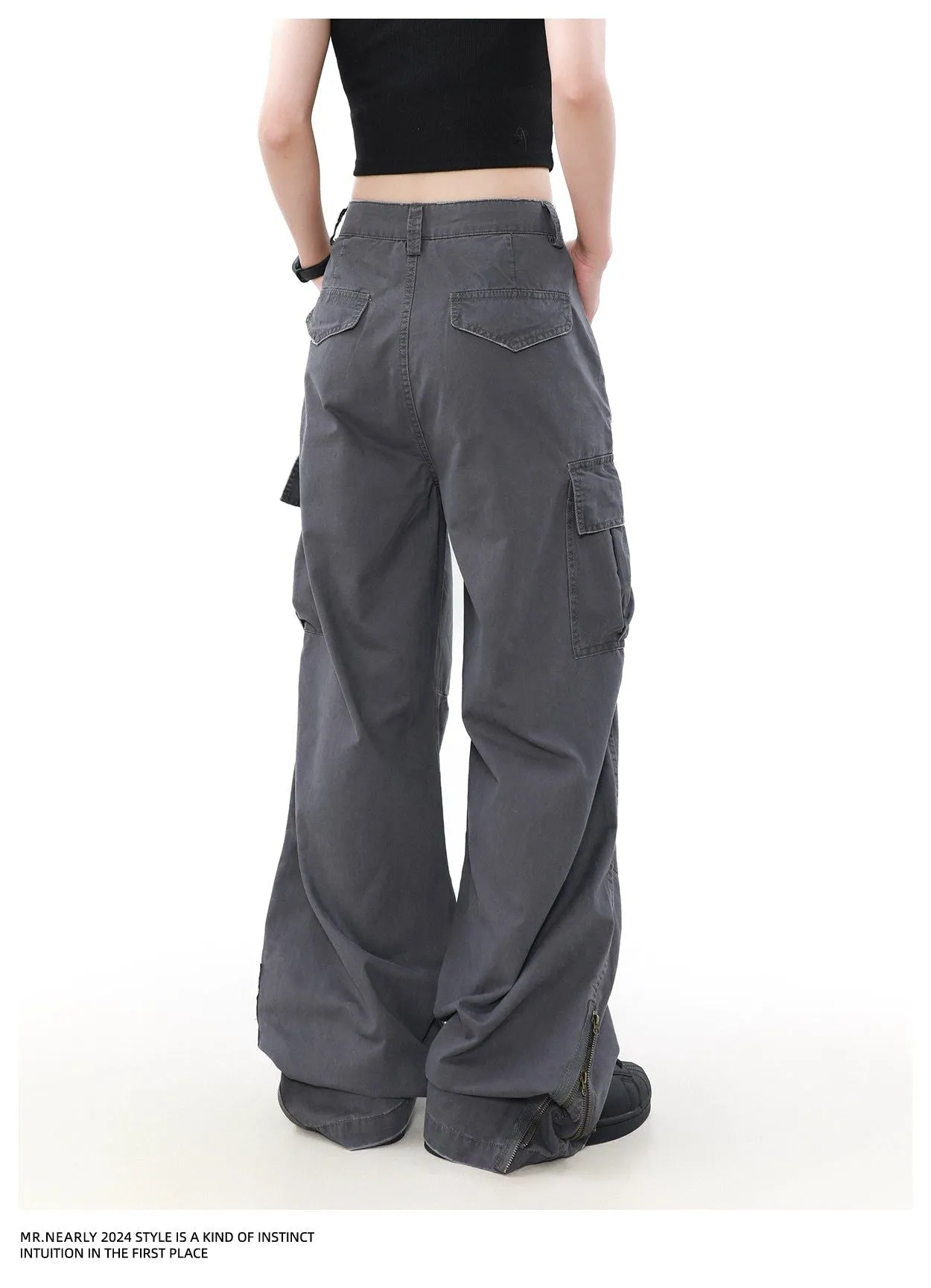 Faded Plain Zip Cargo Pants