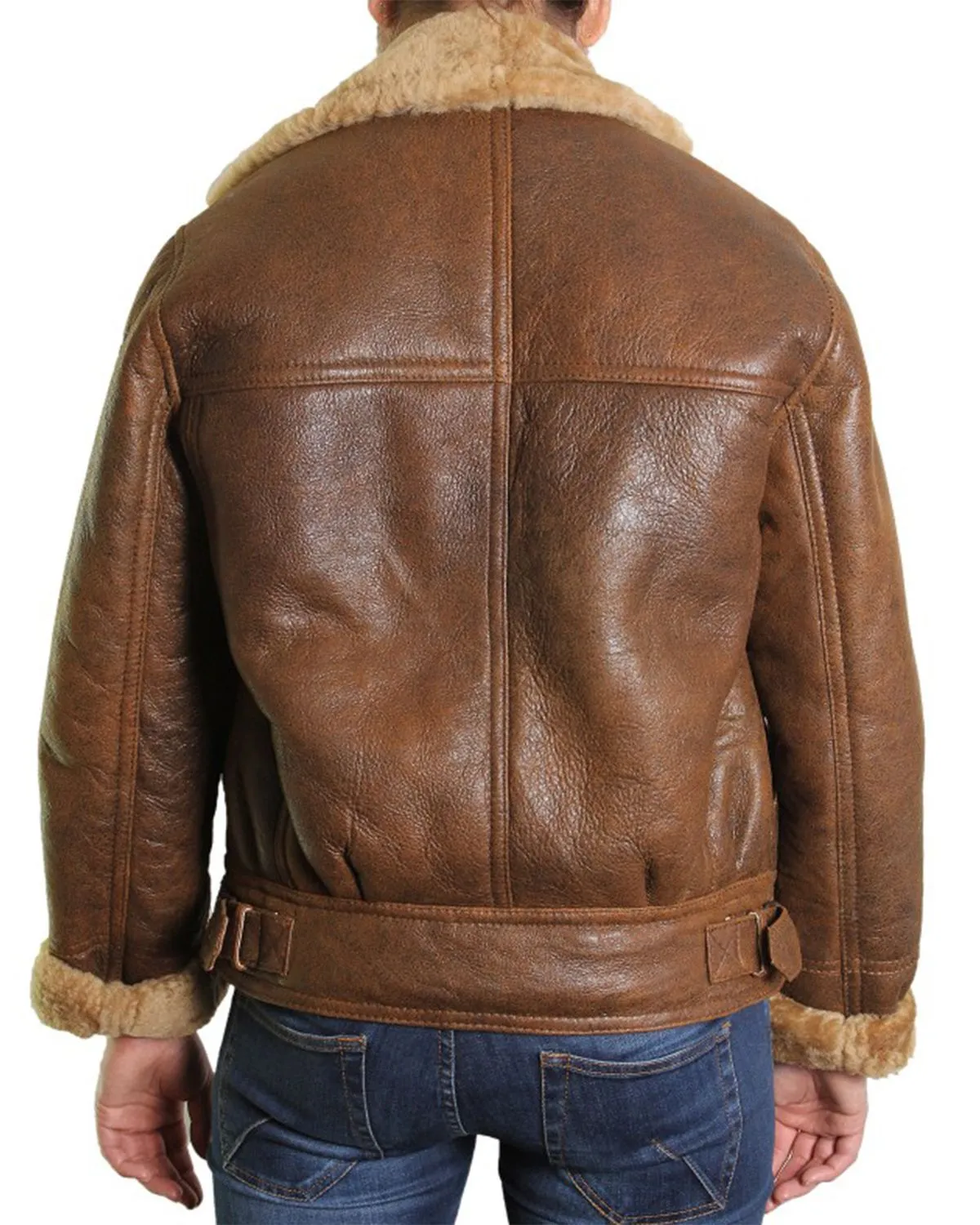 Female Faux Fur Shearling Bomber Aviator Leather Jacket By TJS