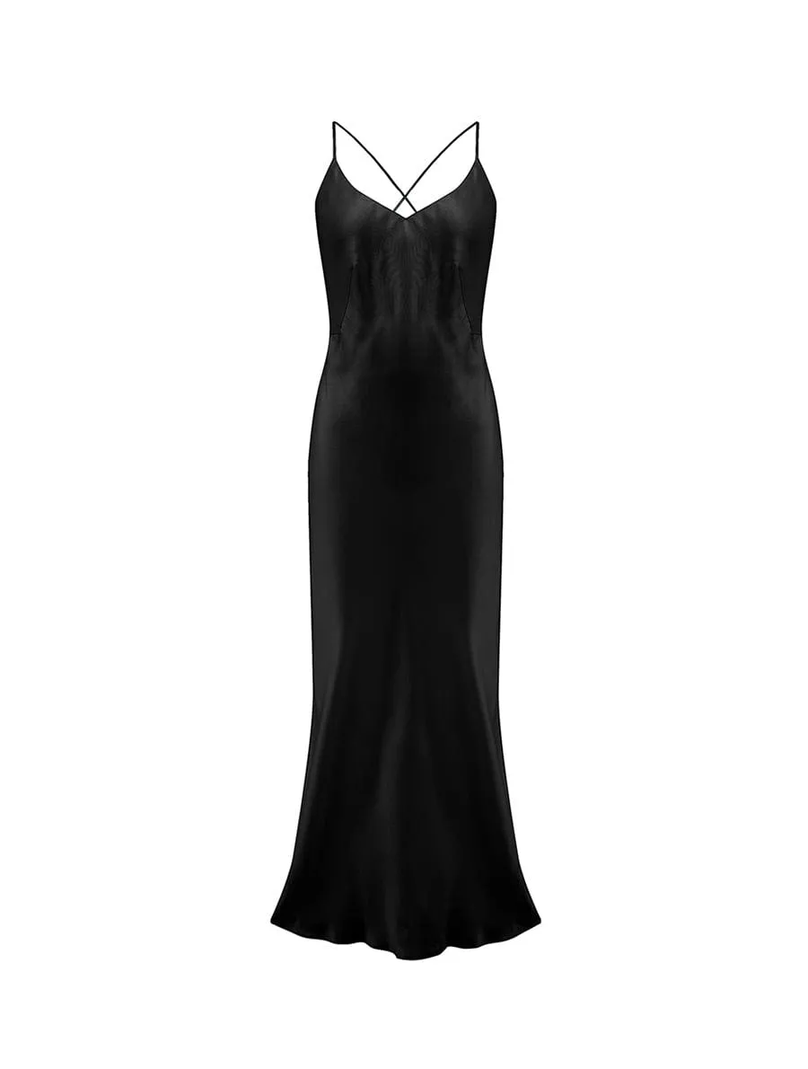 Fleur Du Jour Black Silk Slip Dress