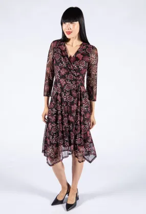 Floral Mesh Wrap Bodice Dress