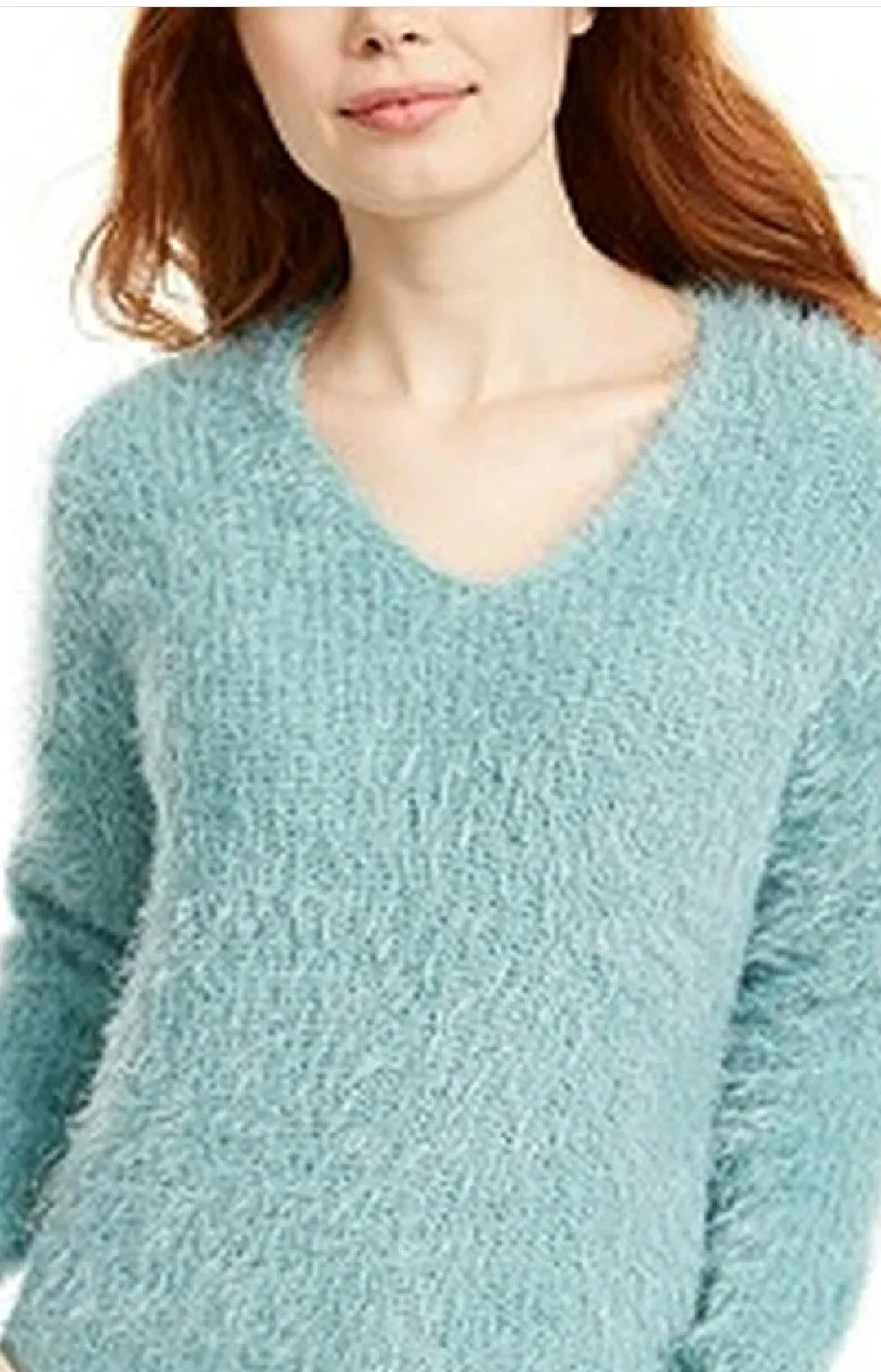 Freshman Juniors' Fuzzy V-Neck Sweater Aqua Size Large