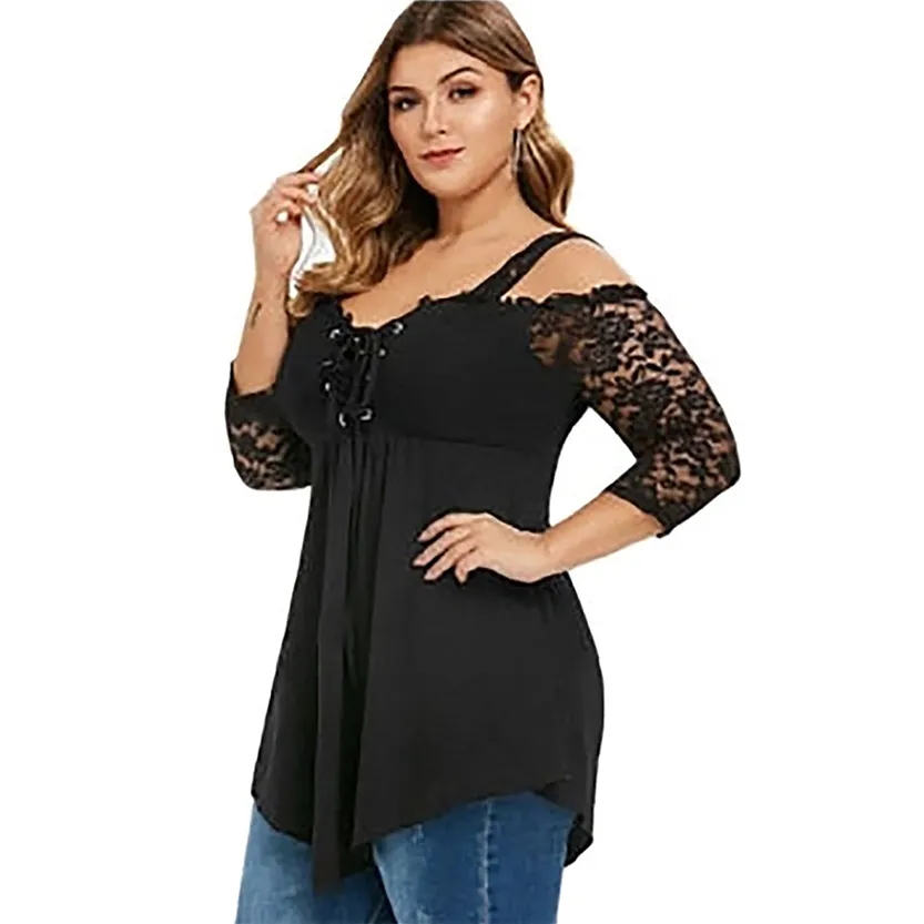 Funki Buys | Shirts | Women's Sexy Lace Spliced Plus Size Shirt