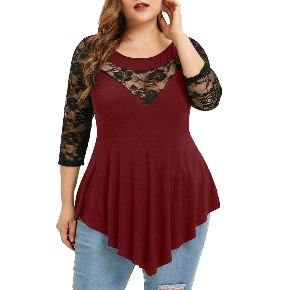 Funki Buys | Shirts | Women's Sexy Lace Spliced Plus Size Shirt