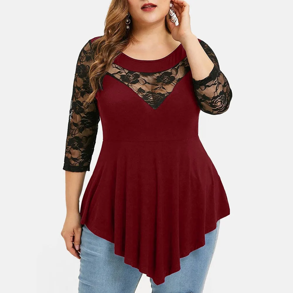 Funki Buys | Shirts | Women's Sexy Lace Spliced Plus Size Shirt