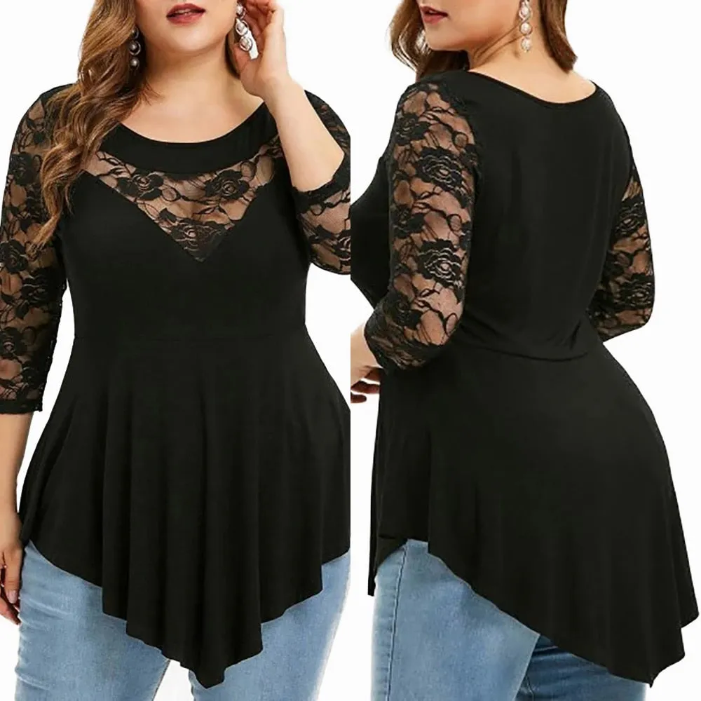 Funki Buys | Shirts | Women's Sexy Lace Spliced Plus Size Shirt