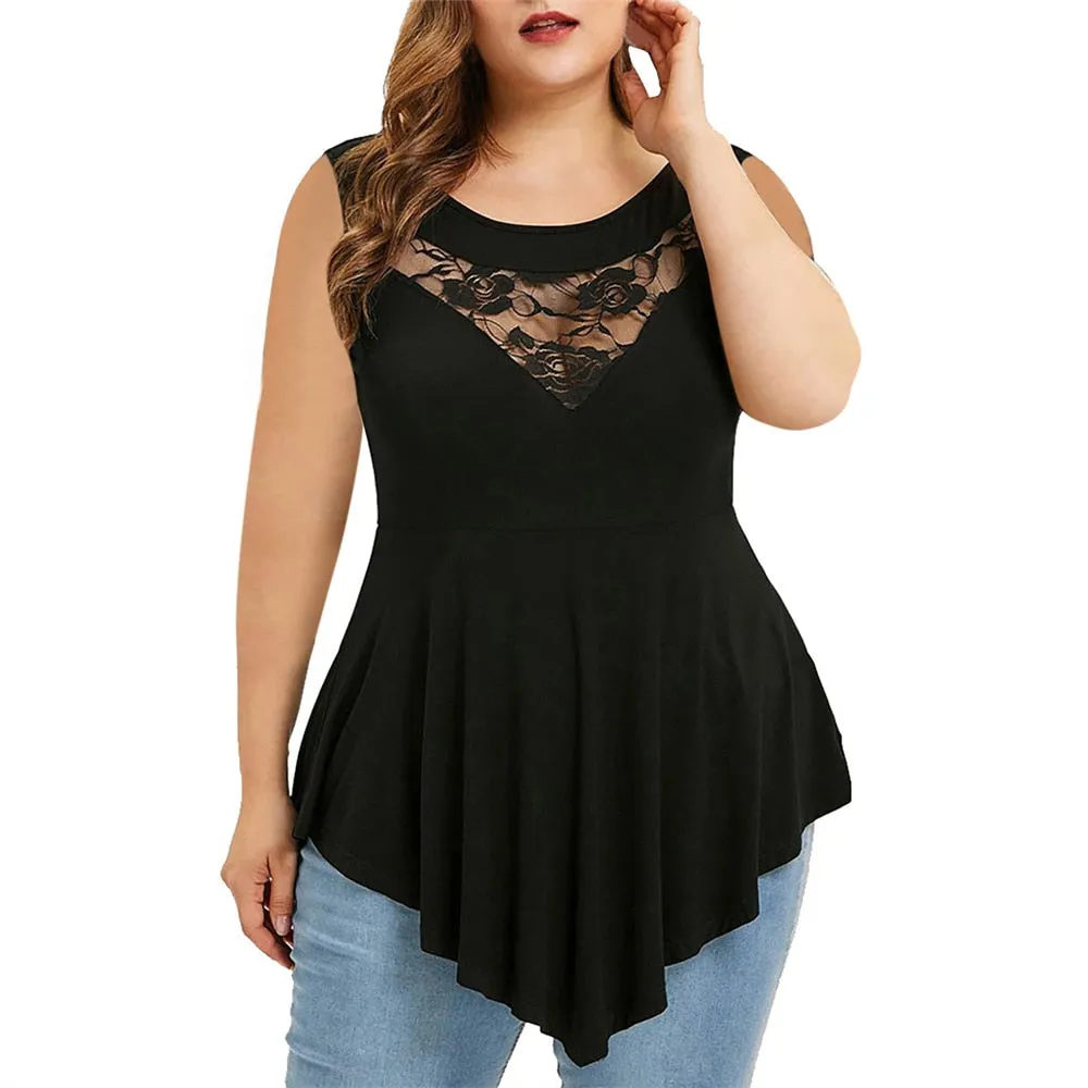 Funki Buys | Shirts | Women's Sexy Lace Spliced Plus Size Shirt