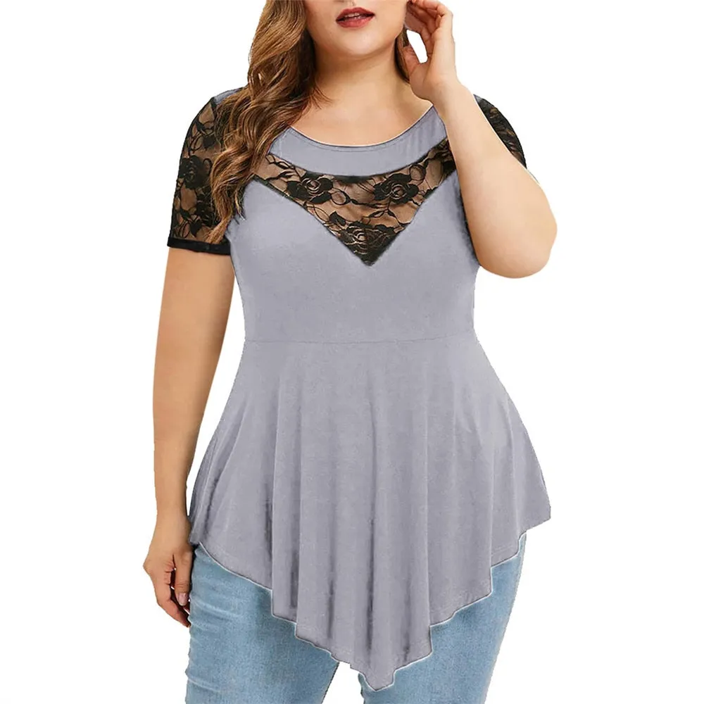 Funki Buys | Shirts | Women's Sexy Lace Spliced Plus Size Shirt