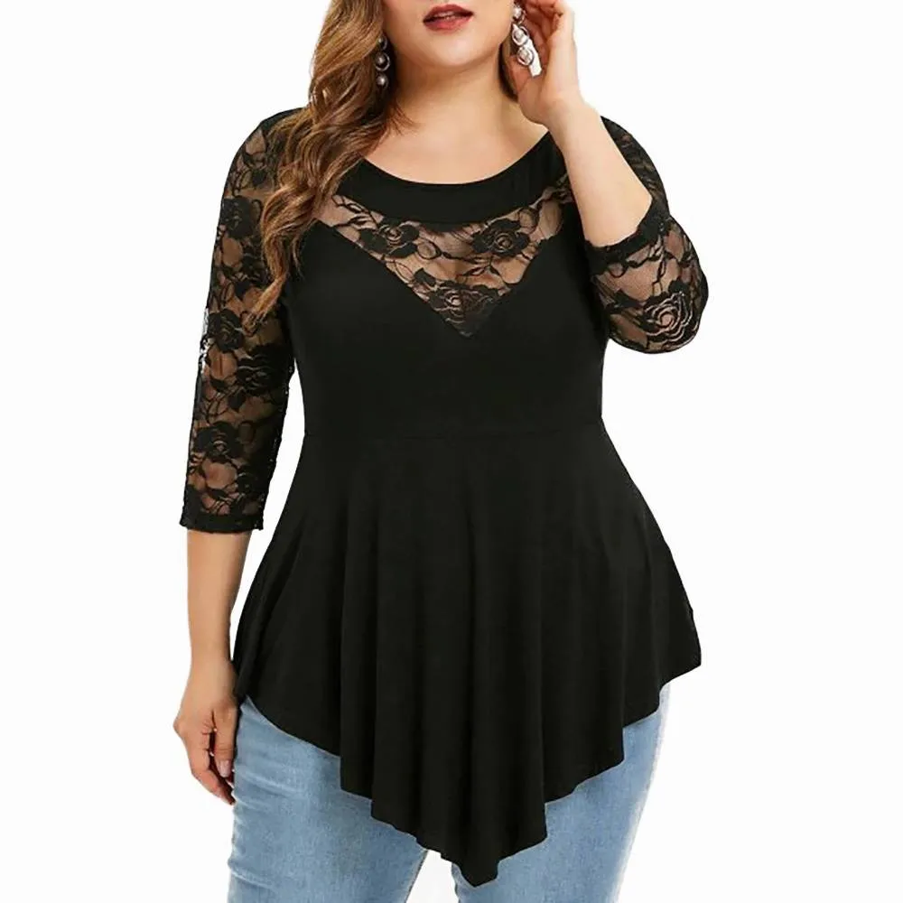 Funki Buys | Shirts | Women's Sexy Lace Spliced Plus Size Shirt