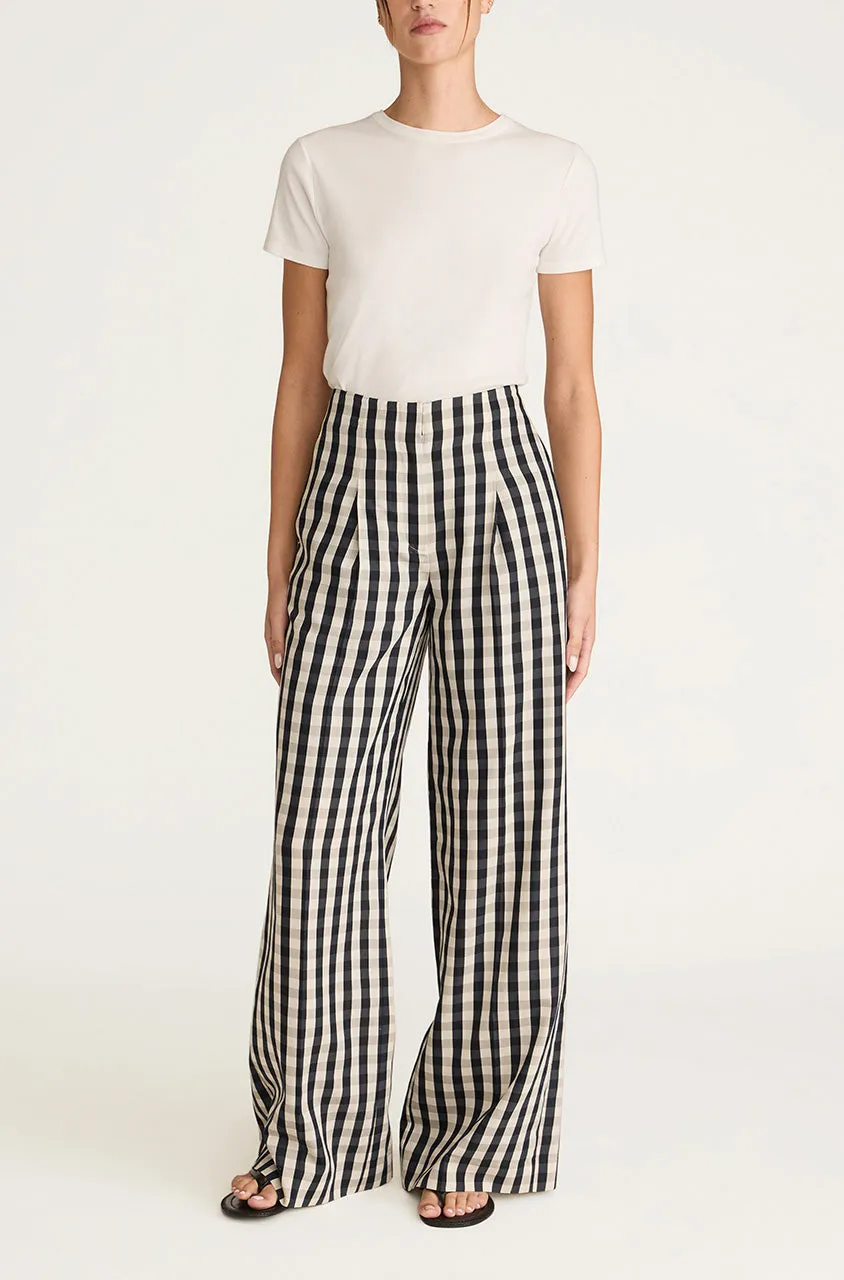 Gingham Twill High Waist Trouser