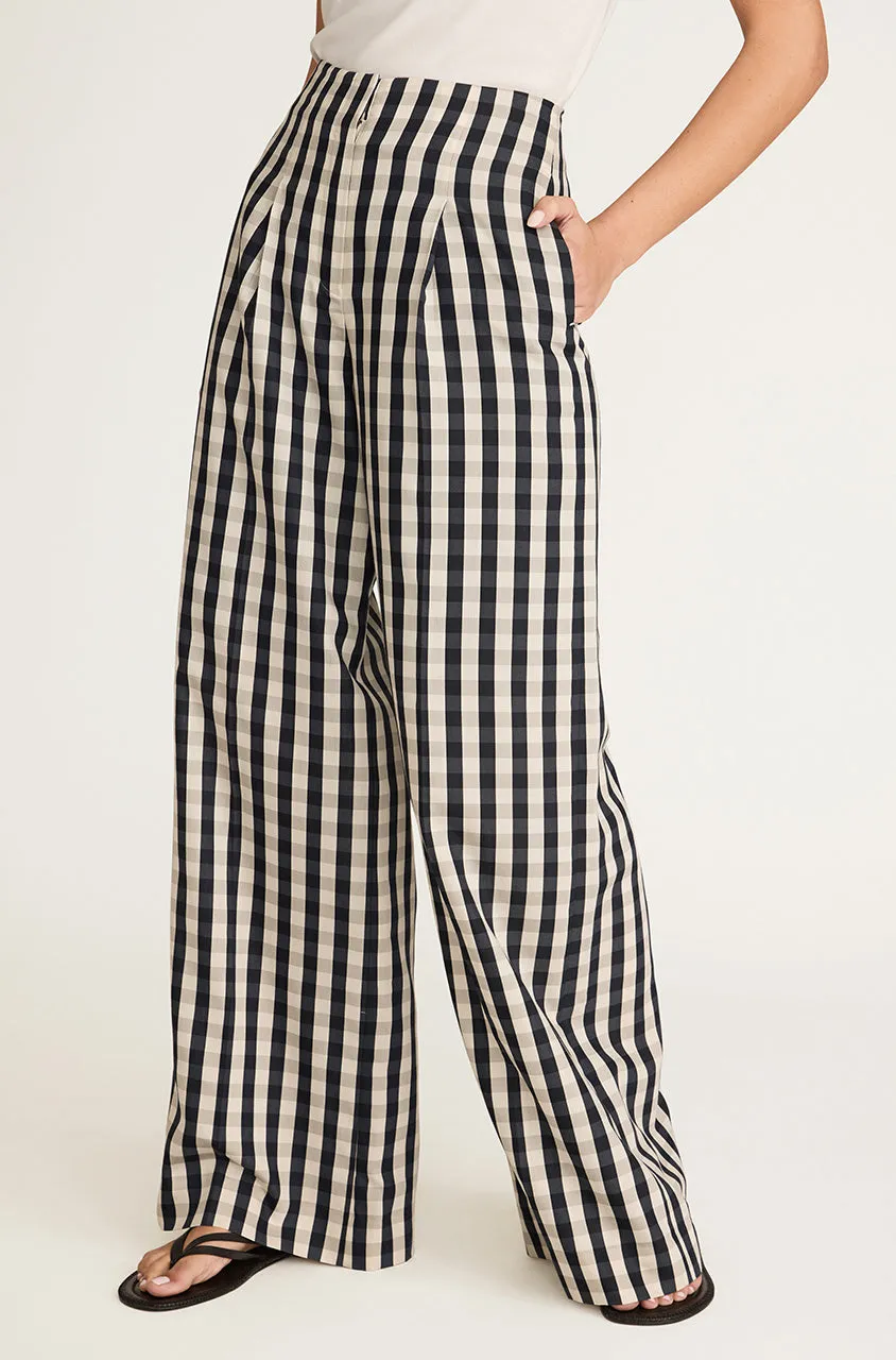 Gingham Twill High Waist Trouser