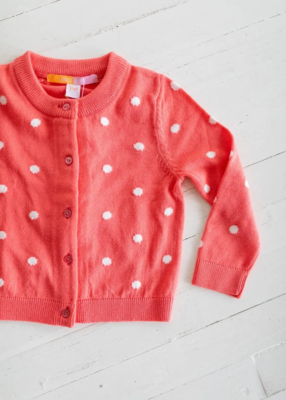 Girls Evelyn Cardigan- Pink Polka Dot