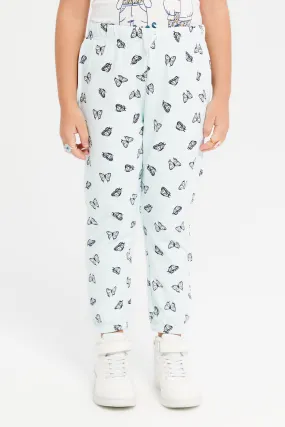 Girls Green Butterfly Print Track Pants