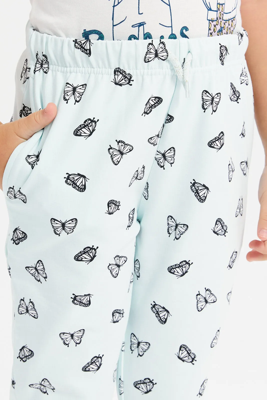 Girls Green Butterfly Print Track Pants