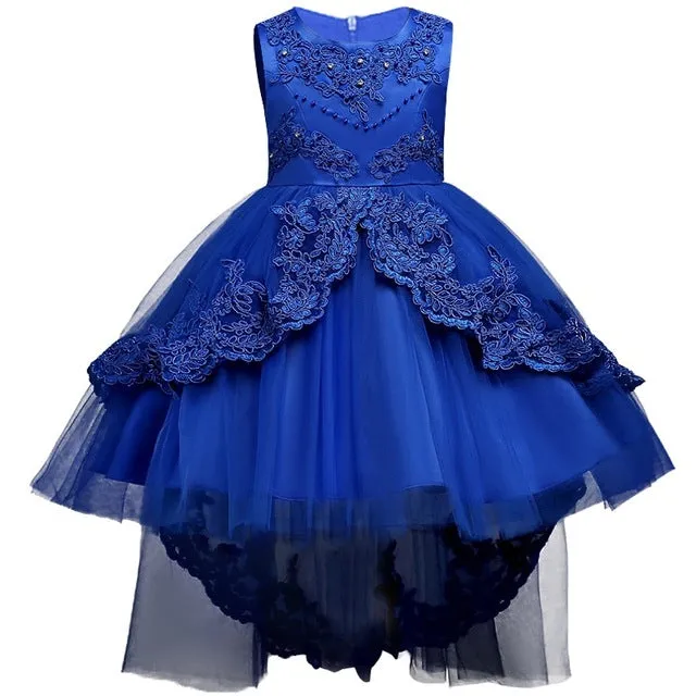 Girls Swallowtail Embroidered Blue Dress, Size 3-14yrs