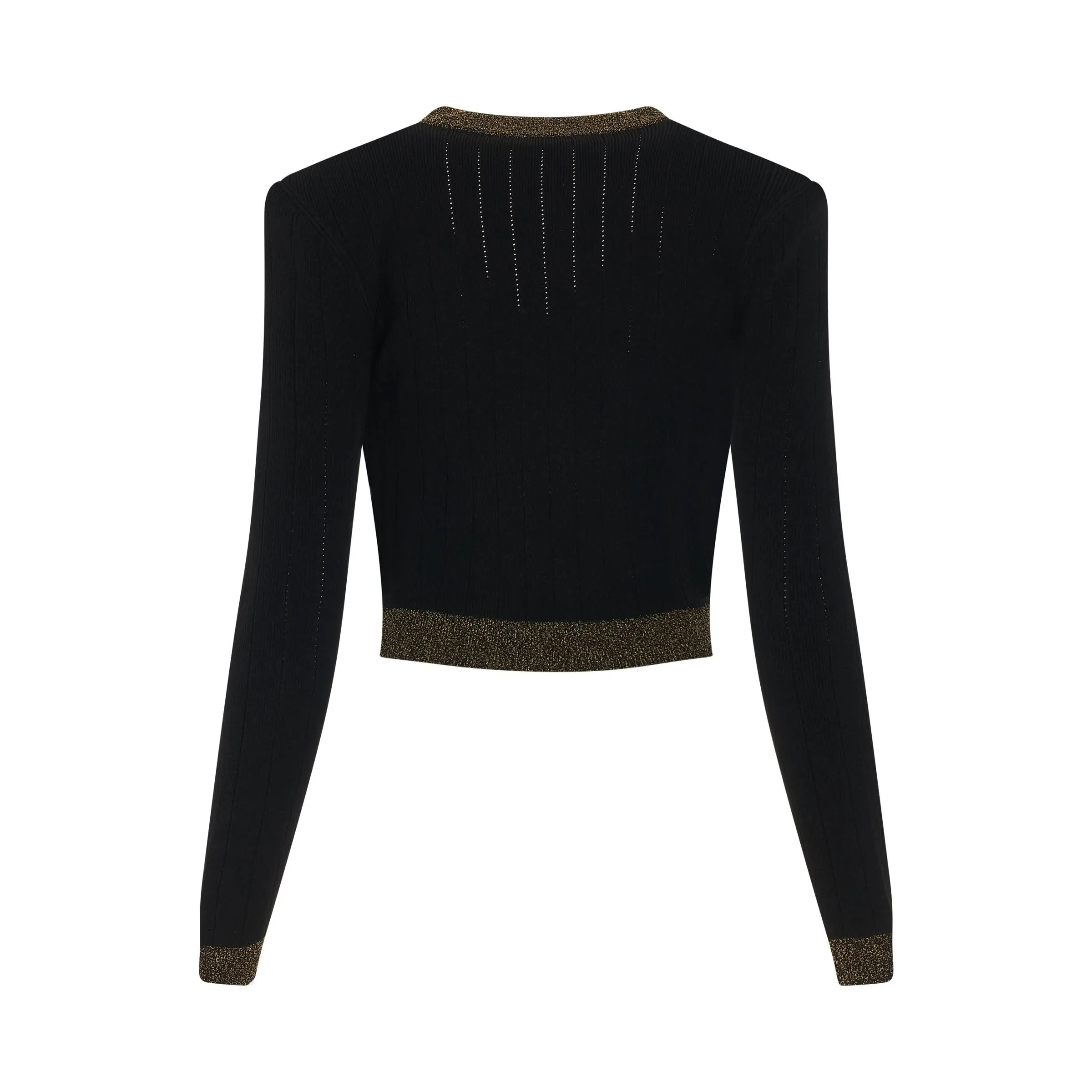 Gold Edge Buttoned Knit Cropped Cardigan in Black/Gold