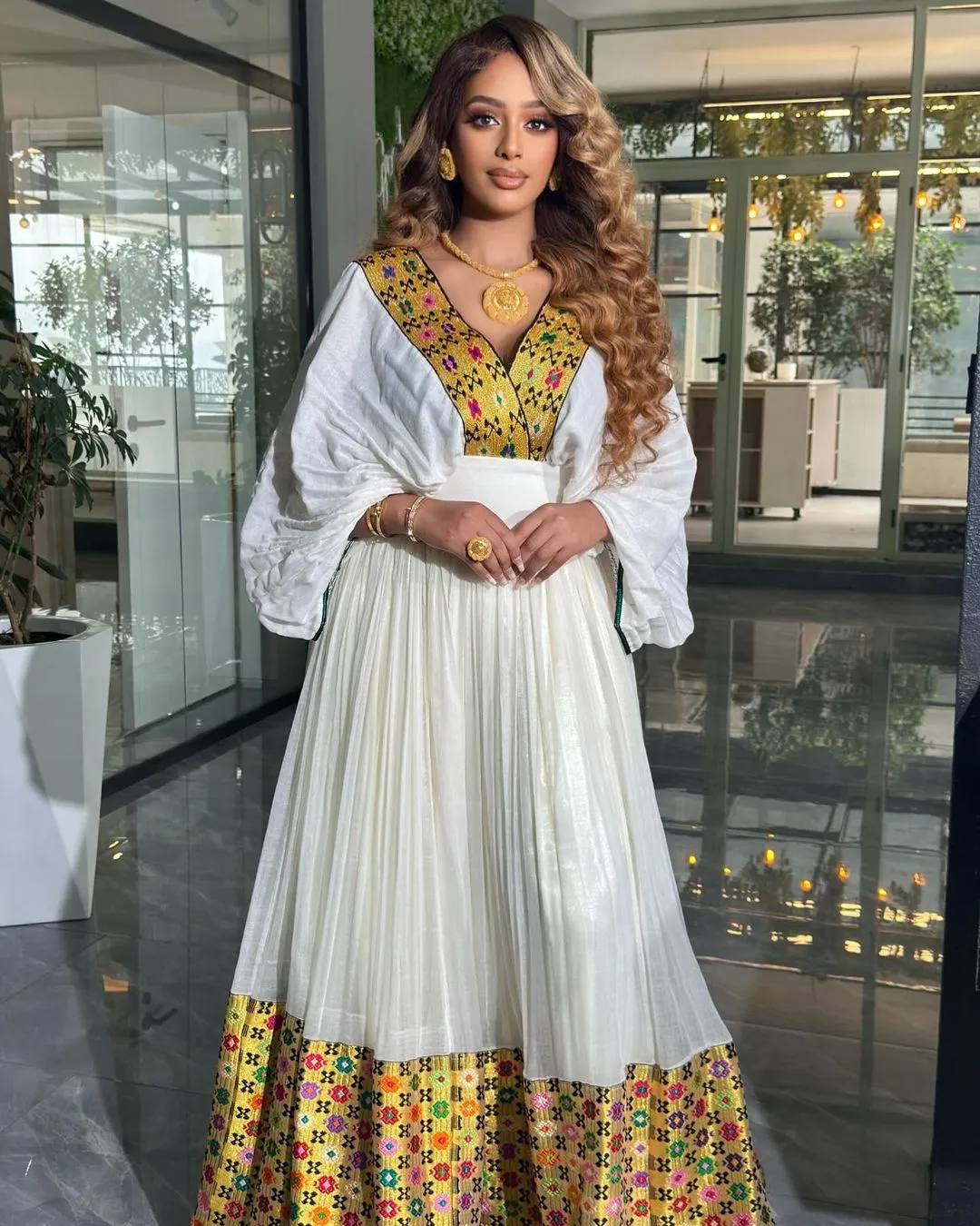 Golden Yellow Tilet in Stunning Habesha Kemis Radiant Habesha Dress