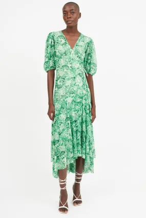 Green Floral Wrap Dress