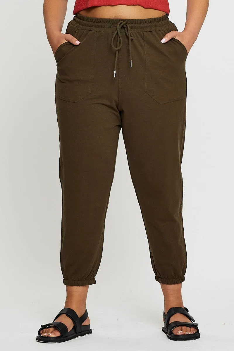 Green Track Pants High Rise Elastic Waist