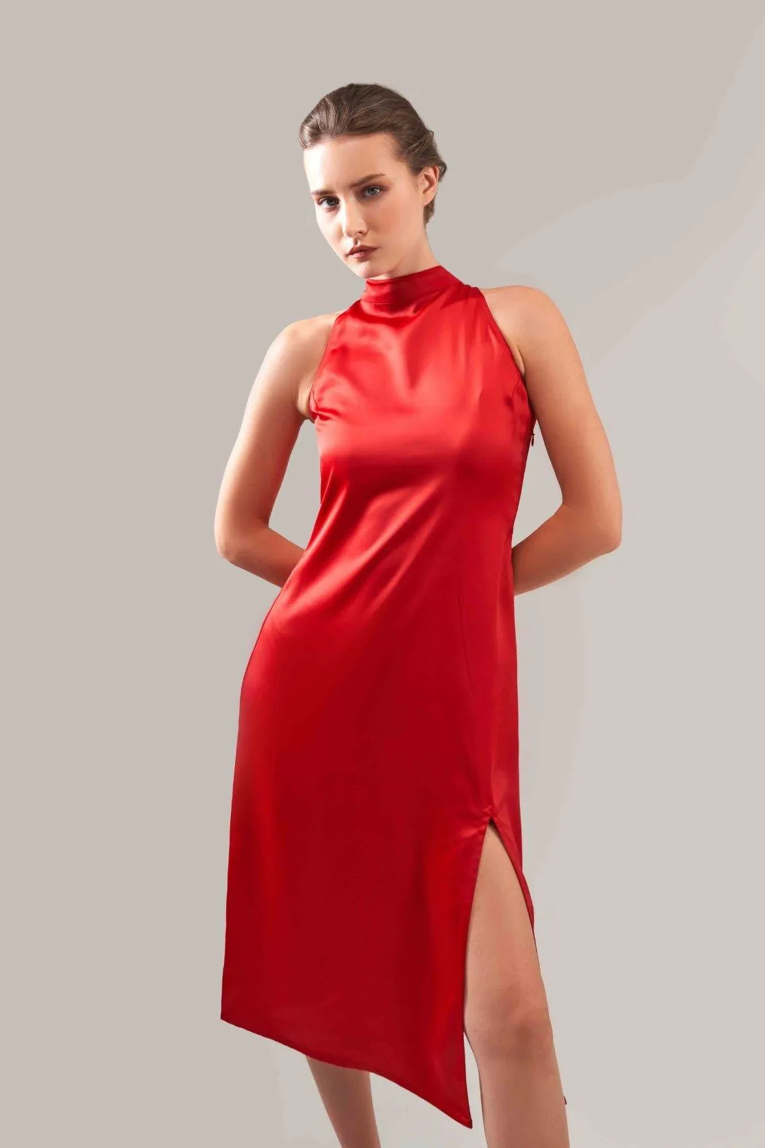 HALTER NECK SLIT DRESS