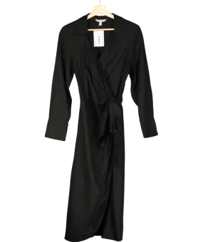 H&M Black Linen-blend Wrap Dress UK S