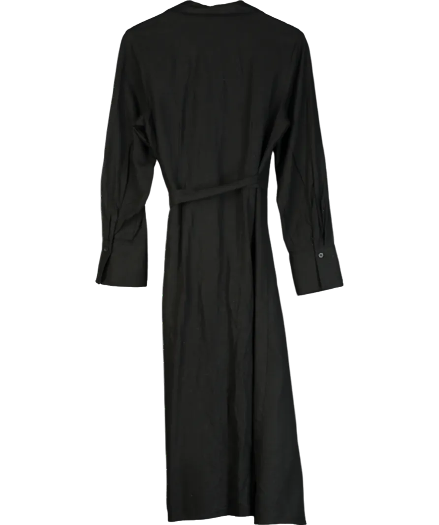 H&M Black Linen-blend Wrap Dress UK S