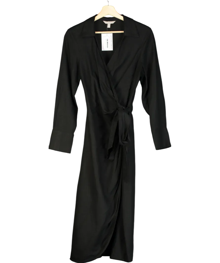 H&M Black Linen-blend Wrap Dress UK S