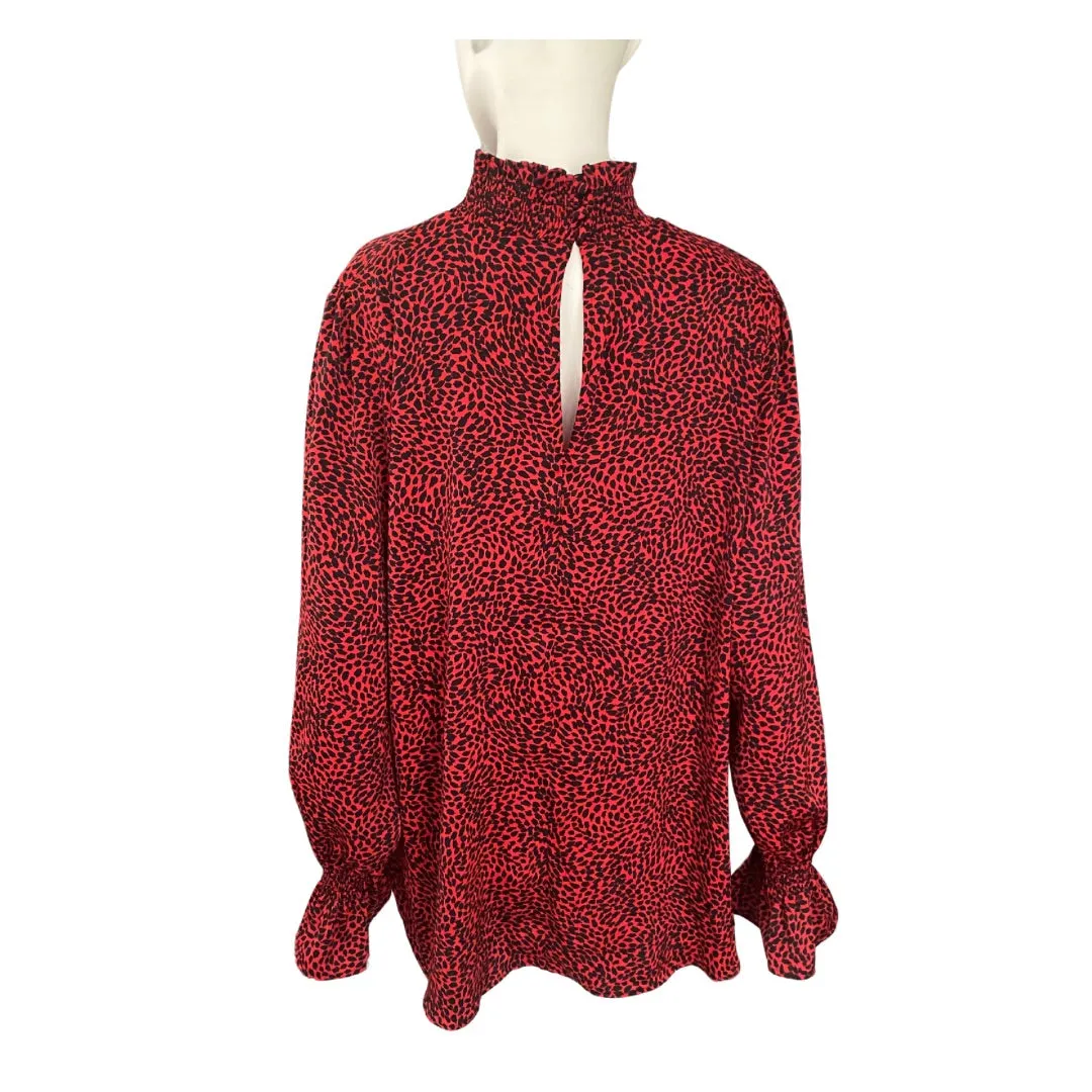 H&M High Neck Leopard Print Blouse Red SIZE XL